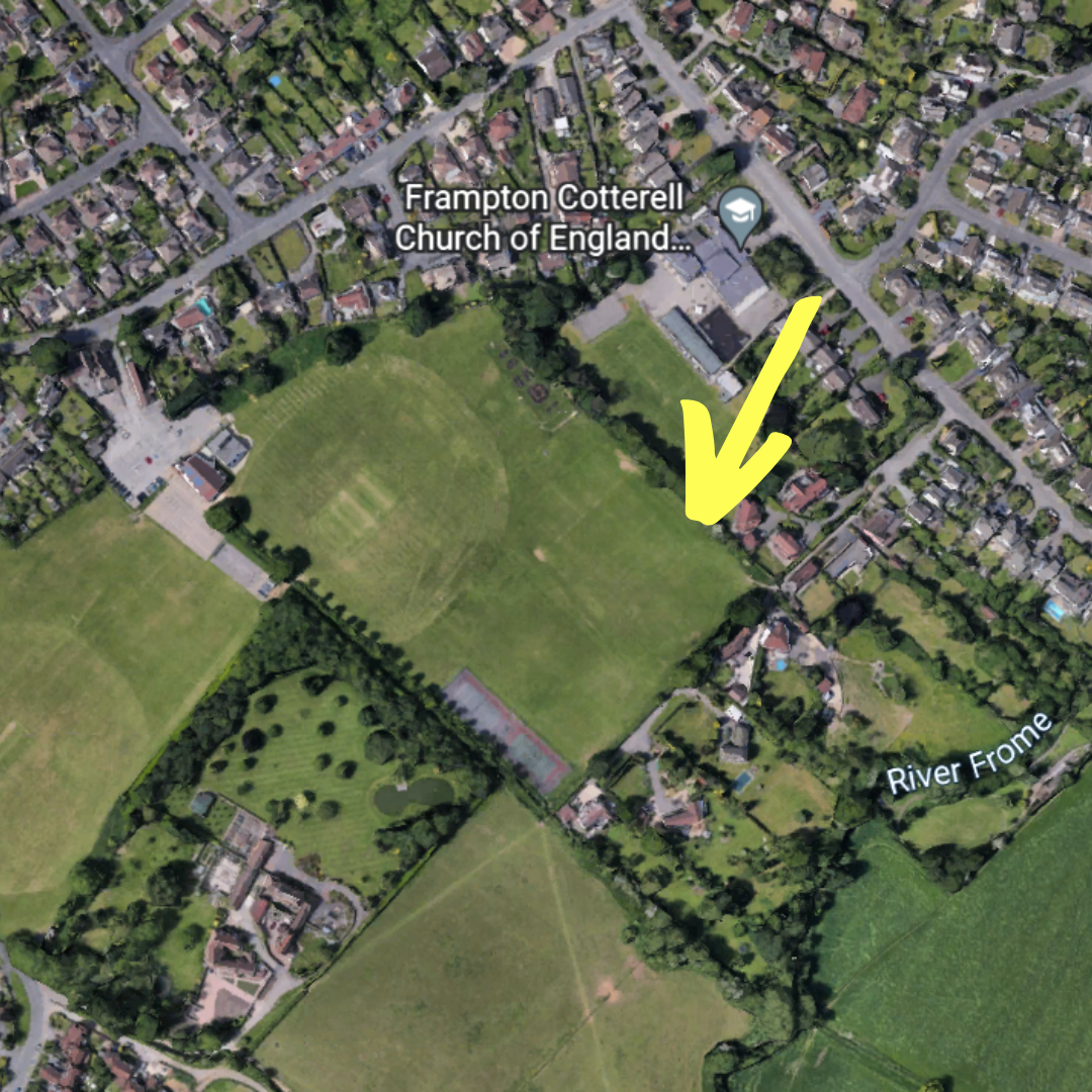 A map with an arrow pointing to the rugby pitch at the Park nearest to the floodlights on Park Row