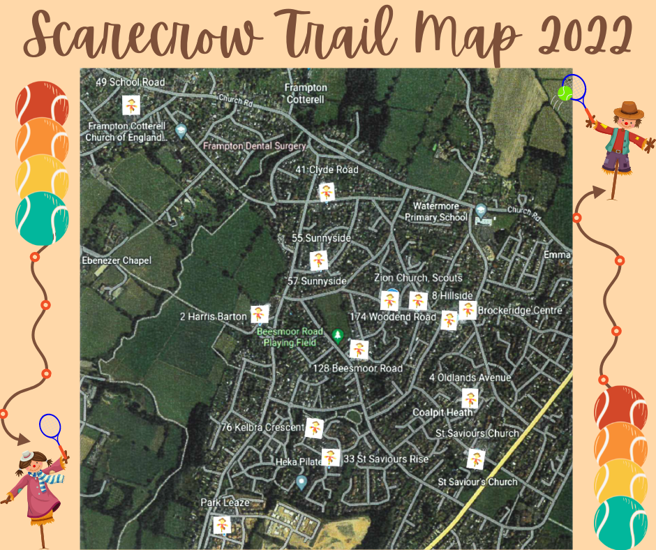 A google maps image marked with the locations of the scarecrows.