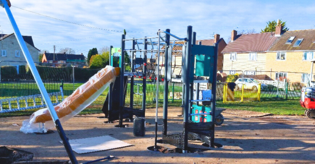 Play equipment in the process of being installed at Ridings Road play area.